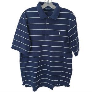 Polo Golf Ralph Lauren Navy‎ Striped Polo Shirt David Leadbetter Golf Academy L